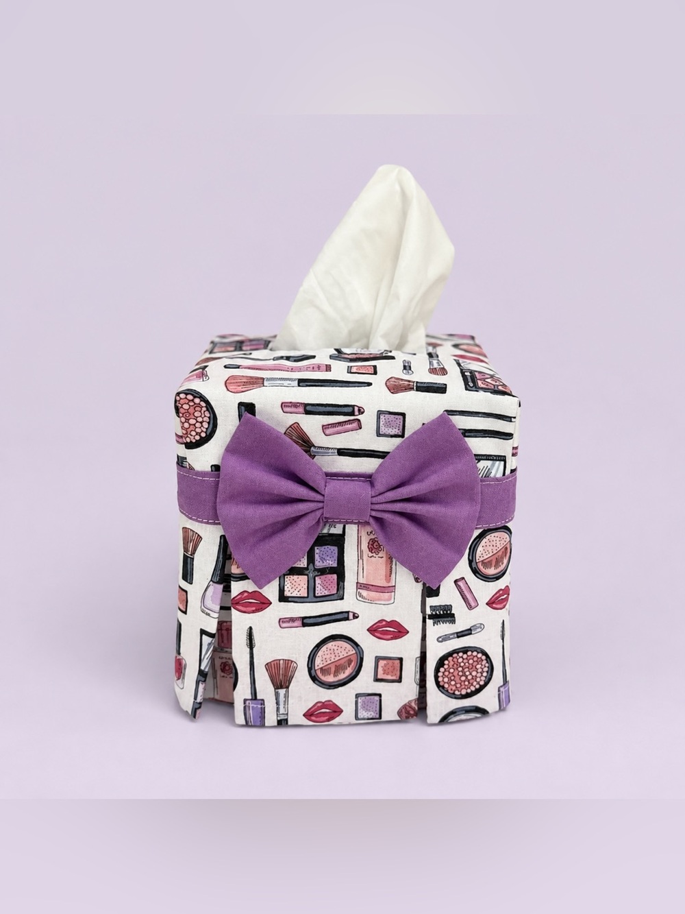 Purple Bow Makeup Print Tissue Box Cover - Picture 2 of 4